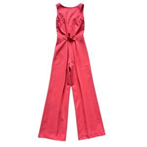 Vintage 70s 60s Wide Leg Sleveless Jumpsuit Front Bow Coral Small S